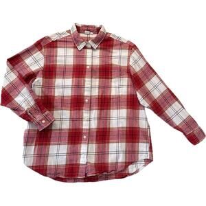 GAP Cotton LS Flannel Big White Red Plaid Shirt Women's Size L Lumberjack